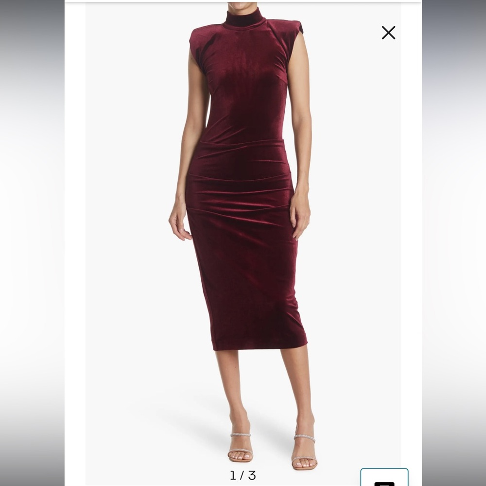 Nicole Miller Turtleneck Black Velvet Midi Dress